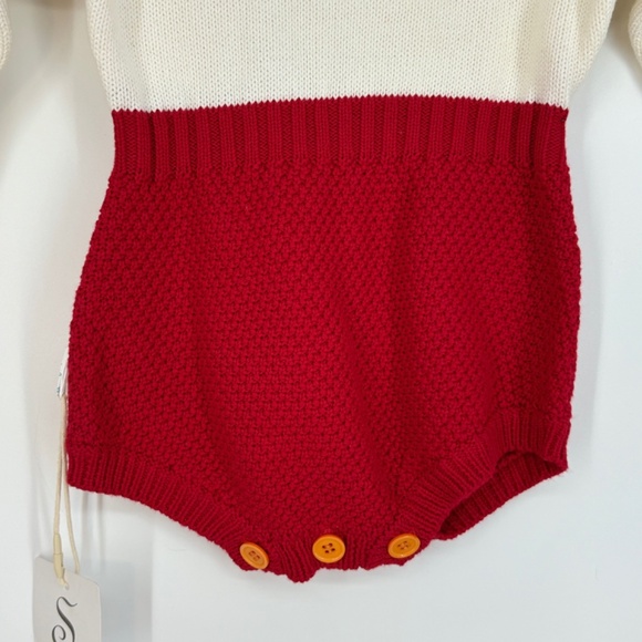 StyleFish Baby Size 80 9 - 12 Months One Piece Outfit Red White Sweater Knit - Picture 3 of 7